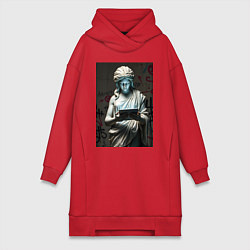 Женское худи-платье Античная статуя с планшетом, цвет: красный