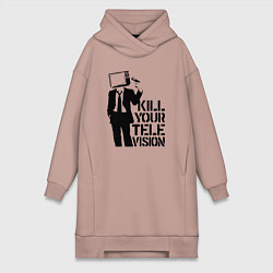 Женское худи-платье Убей свой телевизор, цвет: пыльно-розовый