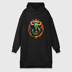 Женское худи-платье Телец в тени змеи, цвет: черный