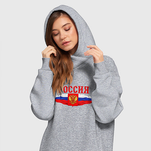 Женская толстовка-платье Россия надпись герб и флаг / Меланж – фото 3