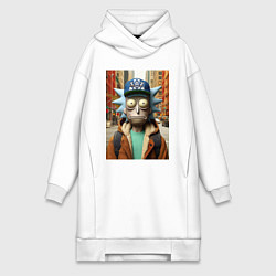Женское худи-платье Рик Санчес в Нью-Йорке - нейроарт, цвет: белый