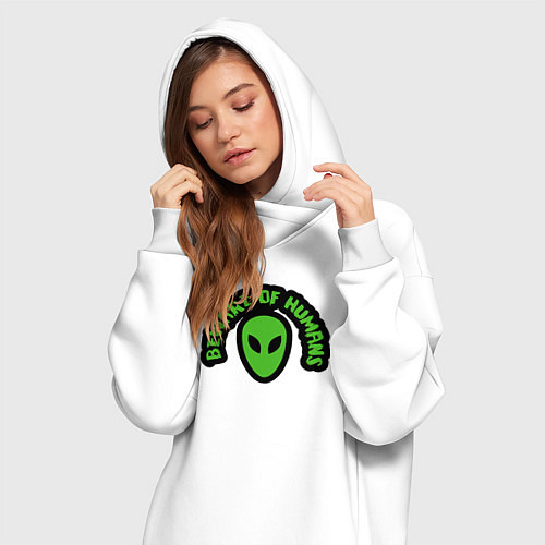 Женская толстовка-платье Остерегайтесь людей / Белый – фото 3