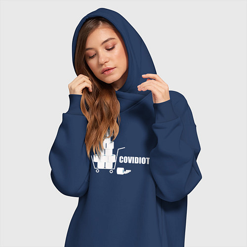 Женская толстовка-платье Ковид идиот / Тёмно-синий – фото 3