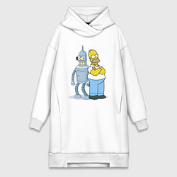 Женское худи-платье Гомер и Бендер, цвет: белый