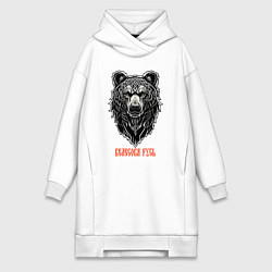 Женское худи-платье Медведь Велес - велесова Русь, цвет: белый