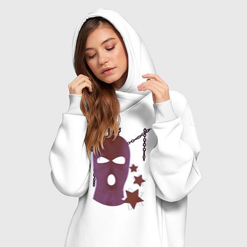 Женская толстовка-платье Розовая гранж Y2K балаклава / Белый – фото 3