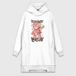 Женское худи-платье Медведь рокер, цвет: белый