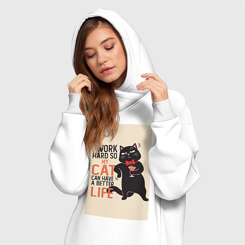 Женская толстовка-платье Работаю ради кота мем / Белый – фото 3