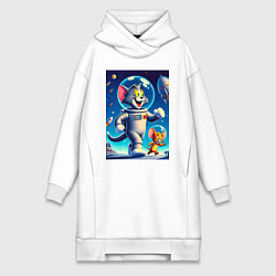 Женское худи-платье Космонавты Том и Джерри, цвет: белый