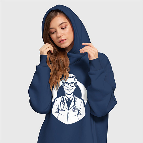 Женская толстовка-платье Врач с улыбкой и стетоскопом / Тёмно-синий – фото 3