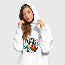 Женское худи-платье Девушка и курица в окружении цветов, цвет: белый — фото 2