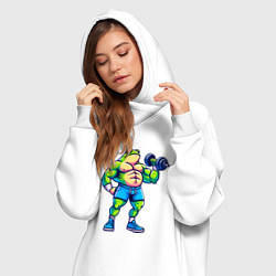 Женское худи-платье Лягушонок с гантелью, цвет: белый — фото 2