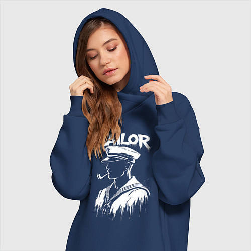 Женская толстовка-платье Моряк с трубкой / Тёмно-синий – фото 3