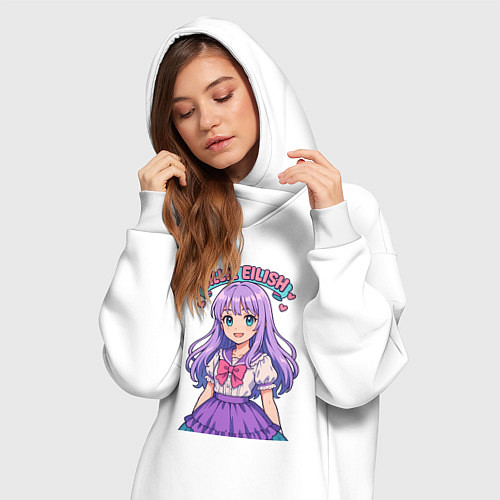 Женская толстовка-платье Билли Айлиш аниме стиль / Белый – фото 3
