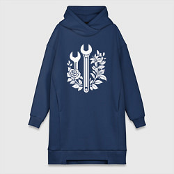 Женское худи-платье Рожковые ключи в розах, цвет: тёмно-синий