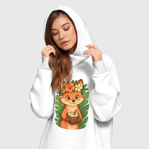 Женская толстовка-платье Тропическая лисичка / Белый – фото 3