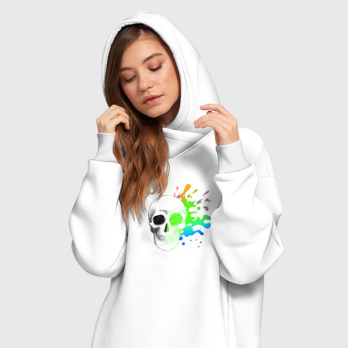 Женская толстовка-платье Не стань серой массой - череп / Белый – фото 3