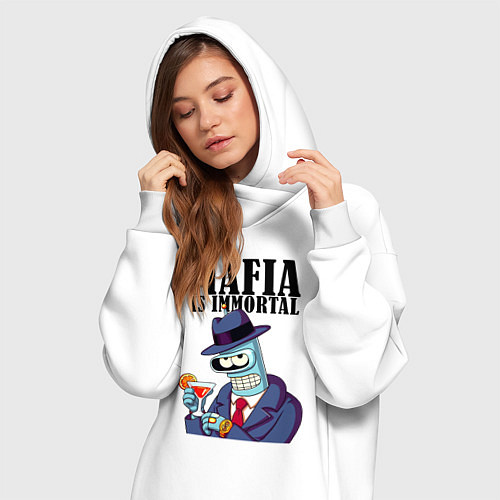 Женская толстовка-платье Мафиози Бендер - мафия бессмертна мем / Белый – фото 3