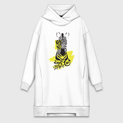 Женское худи-платье Зебра на желтом, цвет: белый