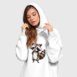 Женское худи-платье Енот стоит на задних лапах, цвет: белый — фото 2