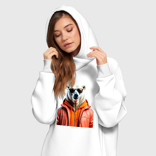 Женская толстовка-платье Белый медведь в куртке / Белый – фото 3