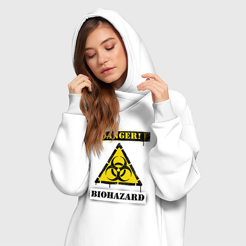 Женская толстовка-платье Attention biohazard - danger / Белый – фото 3