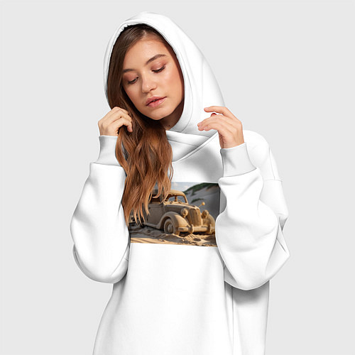 Женская толстовка-платье Песчаный Автомобиль: Дорога в Пустыне / Белый – фото 3