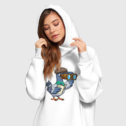 Женское худи-платье Голубь с биноклем, цвет: белый — фото 2