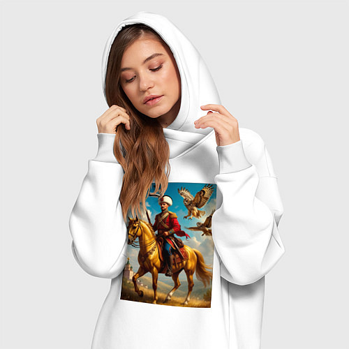 Женская толстовка-платье Казак на коне с совами / Белый – фото 3
