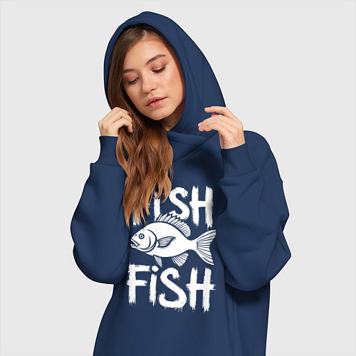 Женская толстовка-платье Рыба с надписью на английском / Тёмно-синий – фото 3