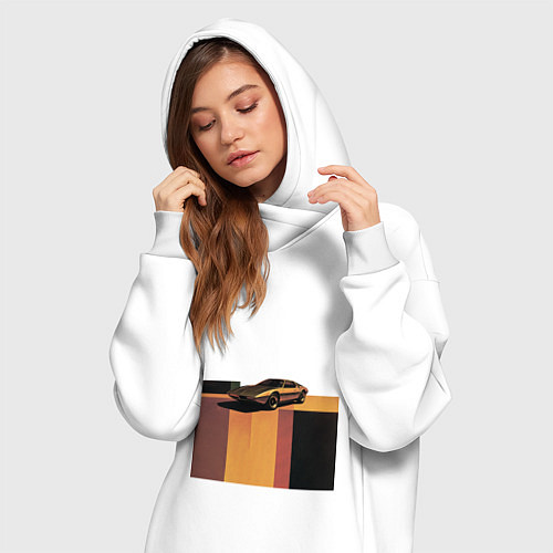 Женская толстовка-платье Ретрофутуризм спорткар поп-арт 1970-е / Белый – фото 3