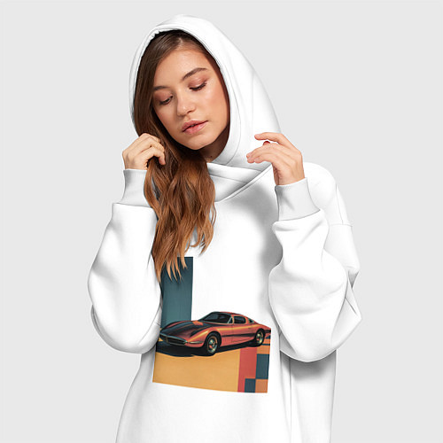 Женская толстовка-платье Ретрофутуризм спорткар поп-арт 1970-е / Белый – фото 3