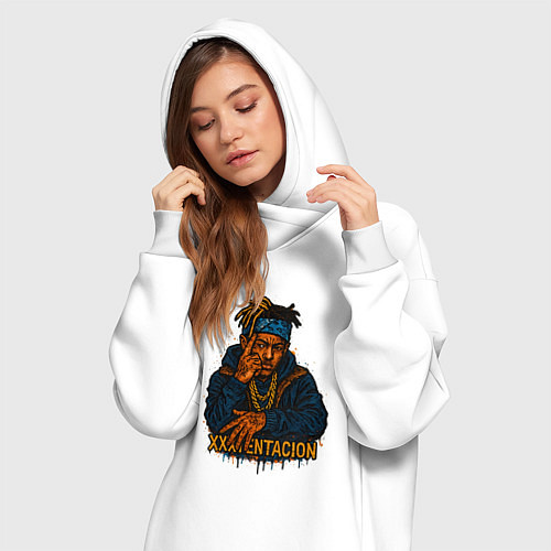 Женская толстовка-платье XXXTentacion думает / Белый – фото 3