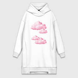 Женское худи-платье Розовые нежные облака, цвет: белый