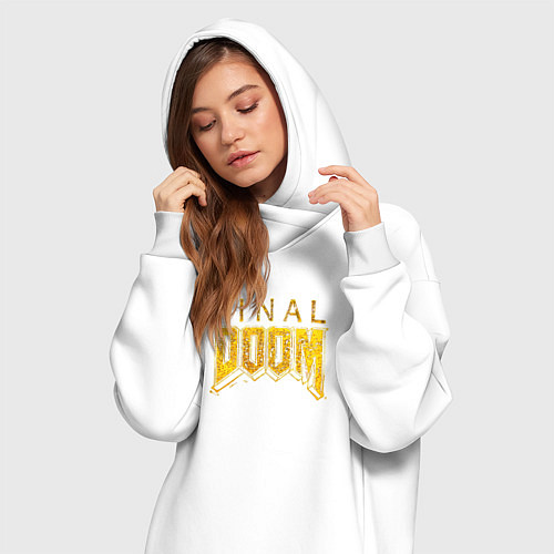 Женская толстовка-платье Doom final gold logo / Белый – фото 3