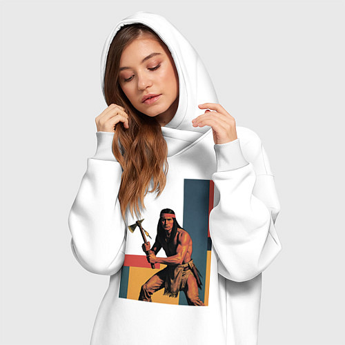 Женская толстовка-платье Индеец с томагавком поп-арт / Белый – фото 3