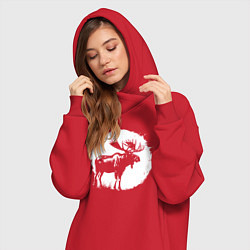 Женское худи-платье Лось в круге, цвет: красный — фото 2