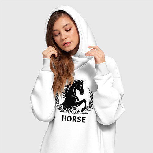 Женская толстовка-платье Лошадь в лавровом венке / Белый – фото 3