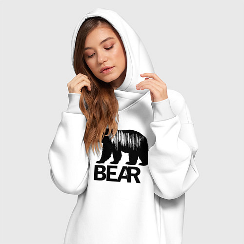 Женская толстовка-платье Черный медведь с полосами / Белый – фото 3