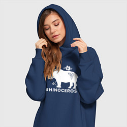 Женское худи-платье Носорог с цветами, цвет: тёмно-синий — фото 2
