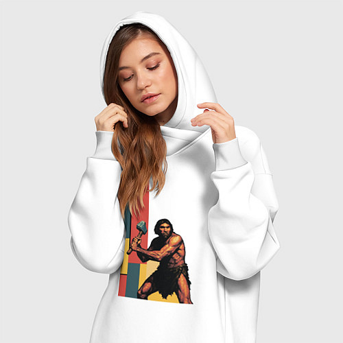 Женская толстовка-платье Поп-арт неандерталец / Белый – фото 3