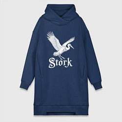 Женское худи-платье Летящий аист, цвет: тёмно-синий