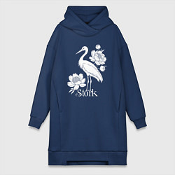 Женское худи-платье Аист с цветами, цвет: тёмно-синий