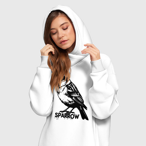 Женская толстовка-платье Графический воробей / Белый – фото 3