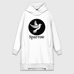 Женское худи-платье Воробей в круге, цвет: белый