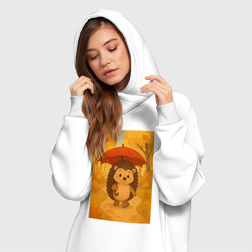 Женская толстовка-платье Ёжик с зонтом / Белый – фото 3