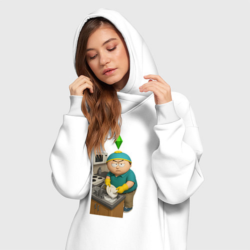 Женская толстовка-платье Эрик картман моет посуду в Sims / Белый – фото 3