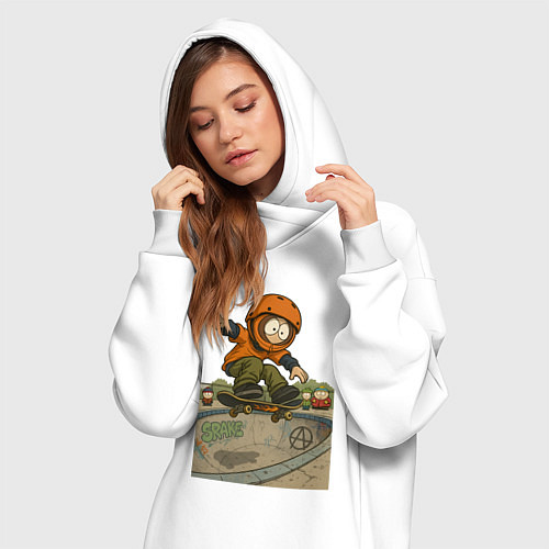 Женская толстовка-платье Кенни - прыжок на скейте / Белый – фото 3