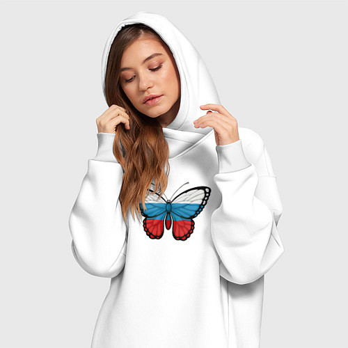 Женская толстовка-платье Бабочка - Россия / Белый – фото 3