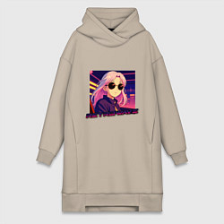 Женское худи-платье Ретровейв аниме девушка, цвет: миндальный